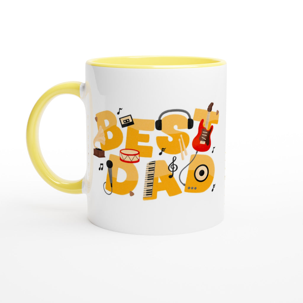 Best Dad - White 11oz Ceramic Mug with Colour Inside Ceramic Yellow Colour 11oz Mug Dad Globally Fulfilled