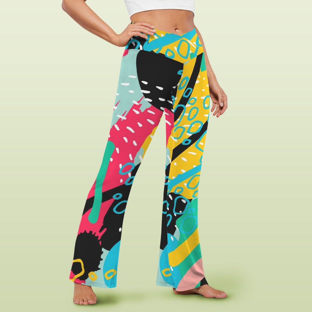 Bright Abstract High Waist Crossover Tummy Control Flare Leggings High Waist Flare Leggings Printed Offshore