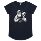 Alien Bigfoot Heart Hands - Womens Scoop Neck T-Shirt Navy Womens Scoop Neck T-shirt Love Printed In Australia Sci Fi