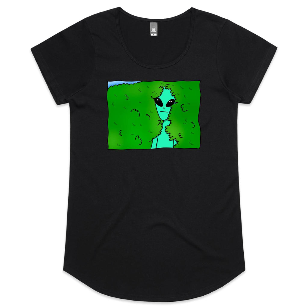 Alien Backing Into Hedge Meme - Womens Scoop Neck T-Shirt Black Womens Scoop Neck T-shirt Printed In Australia Sci Fi