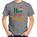 Nice Until Proven Naughty, Christmas - Kids Youth T-Shirt Grey Marle Kids Christmas T-shirt Christmas Printed In Australia