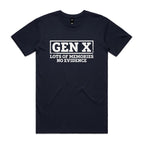Gen X, Lots Of Memories, No Evidence Men's AS Colour T-shirt Navy Mens T-shirt Printed In Australia