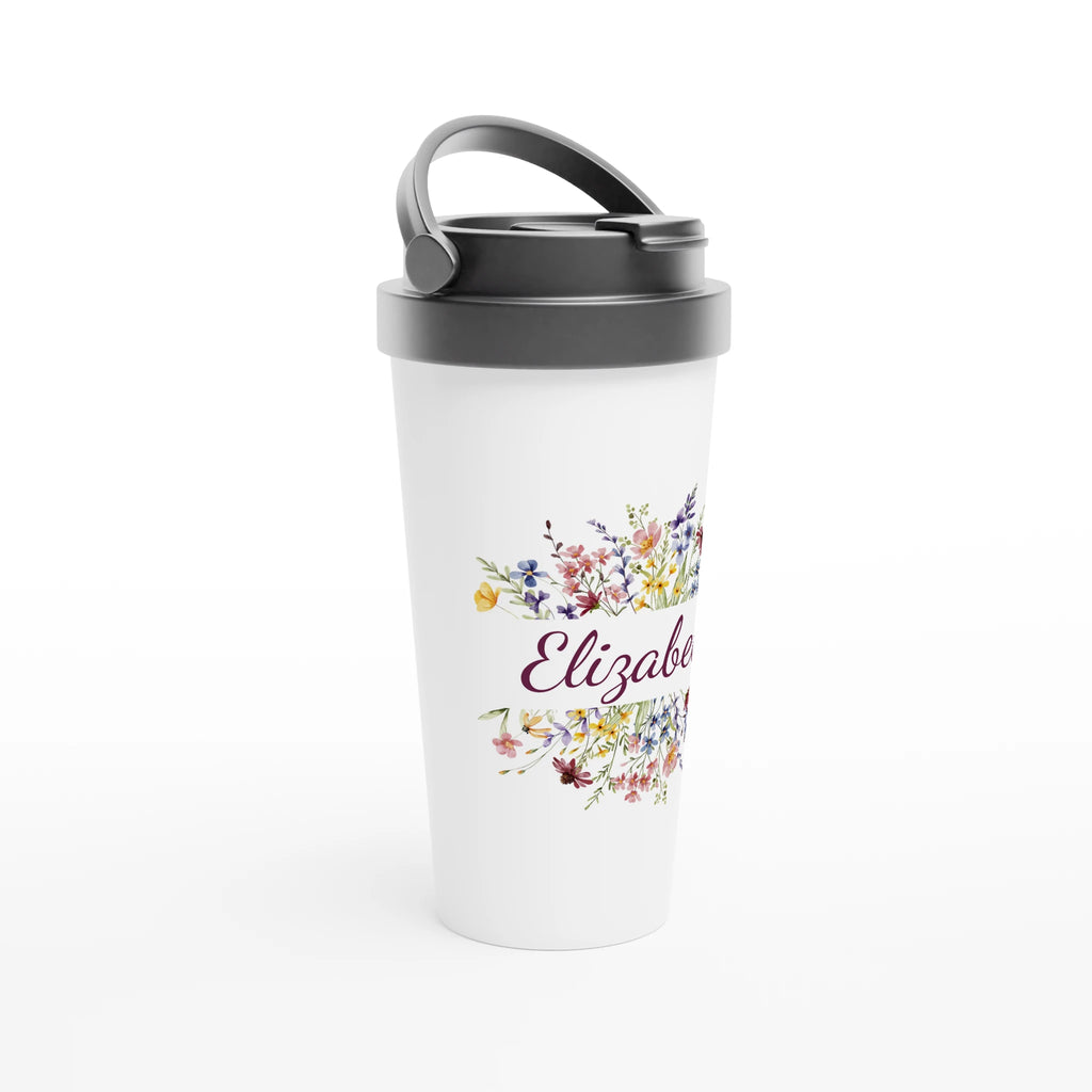 Personalise - Flower Frame Name - White 15oz Stainless Steel Travel Mug Personalised Travel Mug customise Globally Fulfilled Name personalise Plants