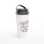 Personalise - Flower Frame Name - White 15oz Stainless Steel Travel Mug Personalised Travel Mug customise Globally Fulfilled Name personalise Plants