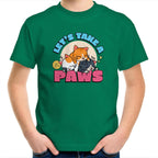 Let's Take A Paws, Cats - Kids Youth T-Shirt Kelly Green Kids Youth T-shirt animal Printed In Australia