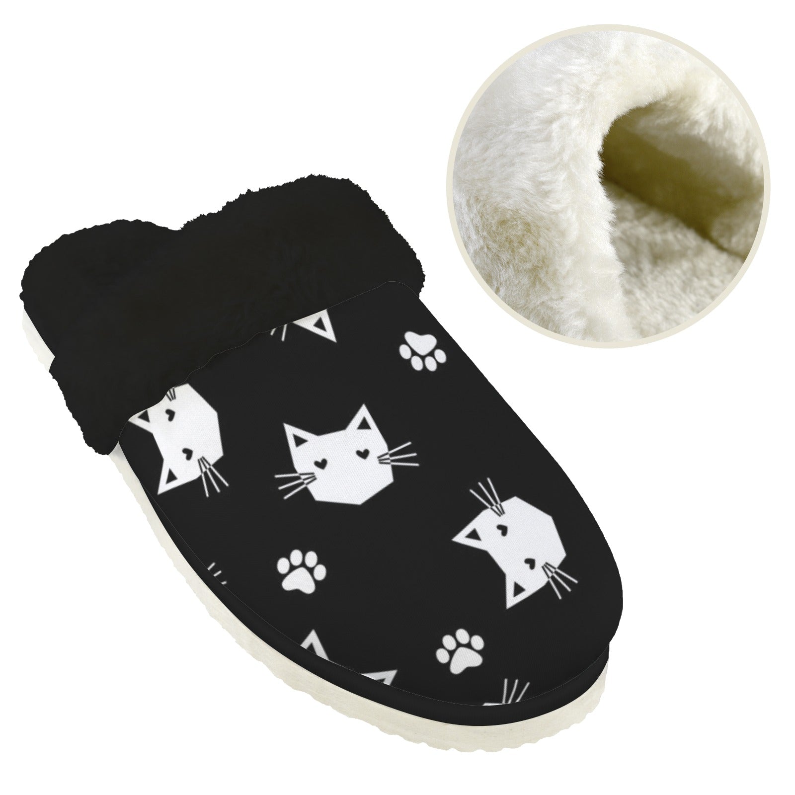 Geometric Cat Faces Men's Fur Trim Thick-Sole Indoor Slippers Men's Fur Trimmed Slippers animal Printed Offshore