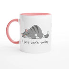 Personalised - Cat, I Just Can't Today - White 11oz Ceramic Mug with Colour Inside Ceramic Pink Personalised 11oz Mug animal customise Globally Fulfilled personalise