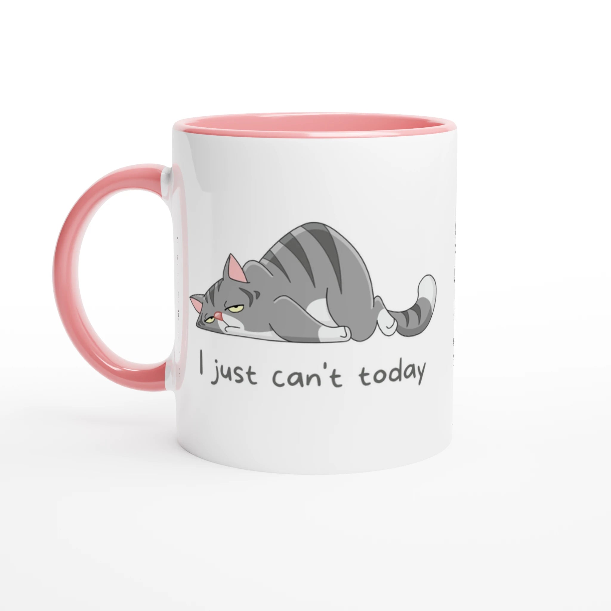 Personalised - Cat, I Just Can't Today - White 11oz Ceramic Mug with Colour Inside Ceramic Pink Personalised 11oz Mug animal customise Globally Fulfilled personalise