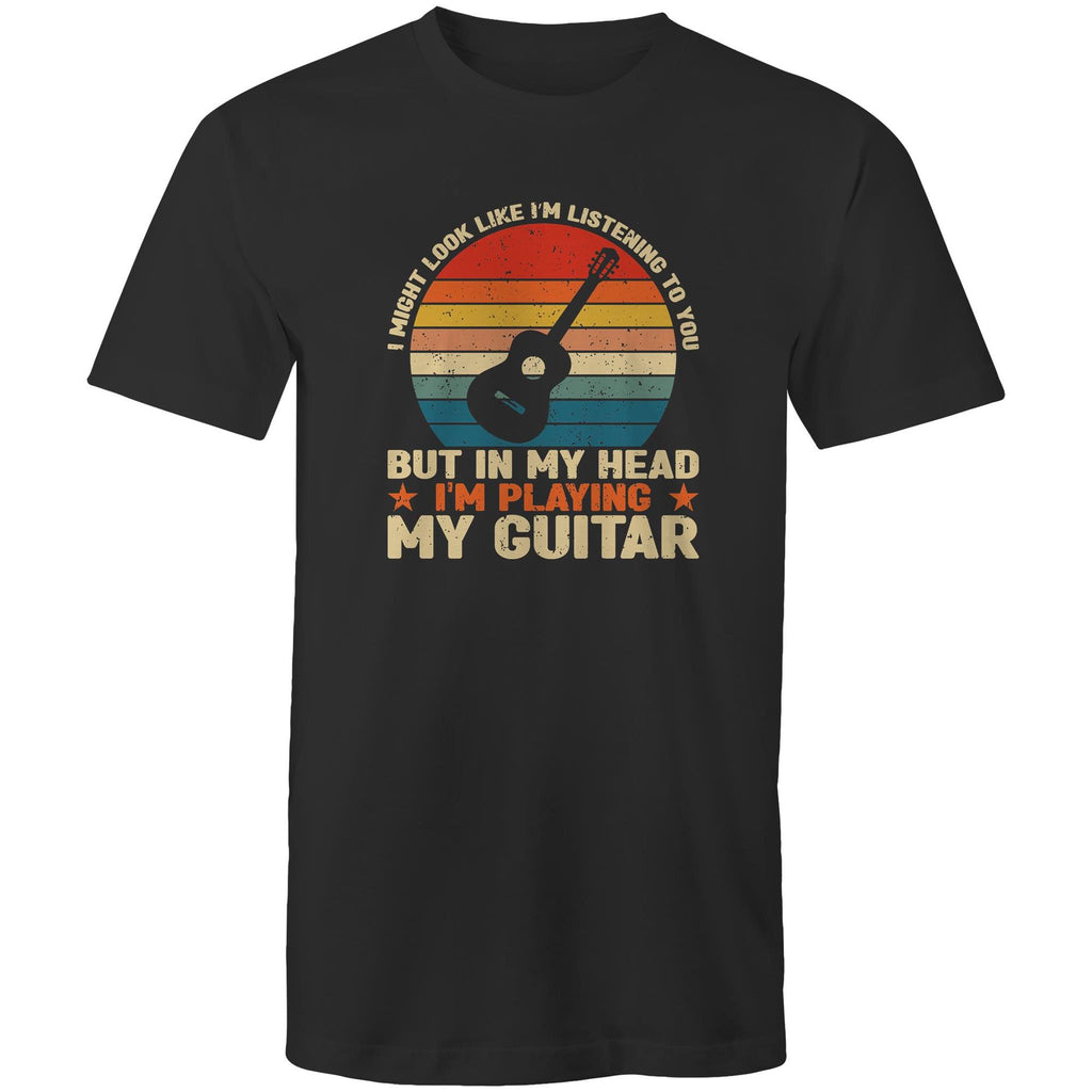 In My Head I'm Playing My Guitar - Mens T-Shirt Black Mens T-shirt Music Printed In Australia