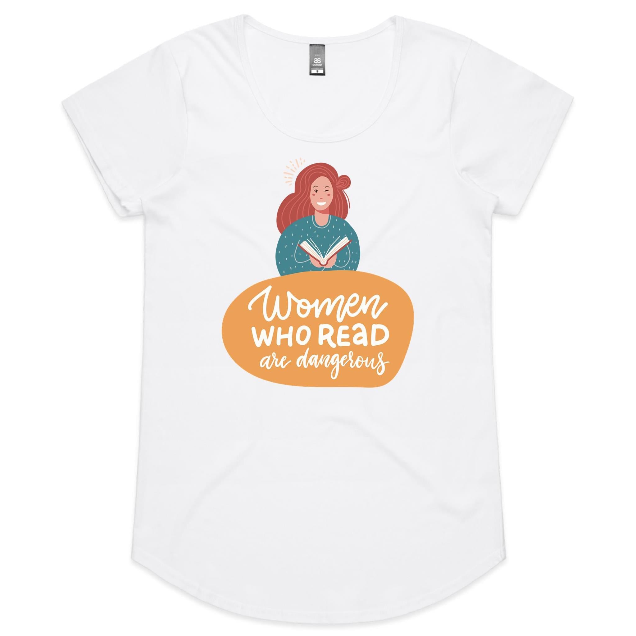 Women Who Read Are Dangerous - Womens Scoop Neck T-Shirt White Womens Scoop Neck T-shirt Printed In Australia Reading