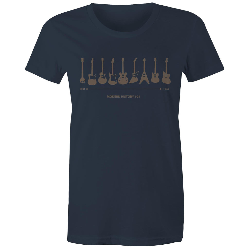 Guitar Timeline - Womens T-shirt Navy Womens T-shirt Music Printed In Australia