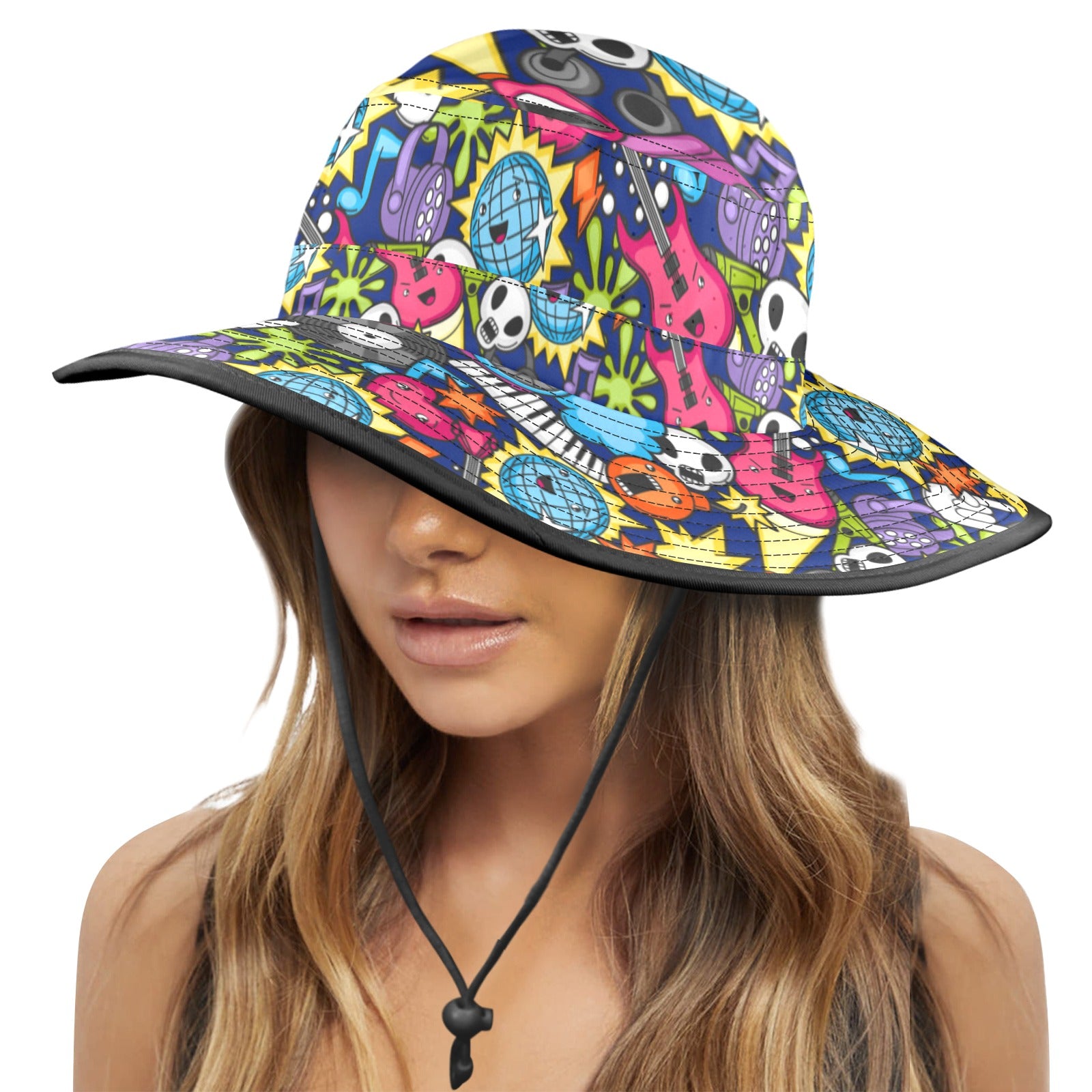Sticker Music Wide Brim Bucket Hat Wide Brim Bucket Hat Music Printed Offshore