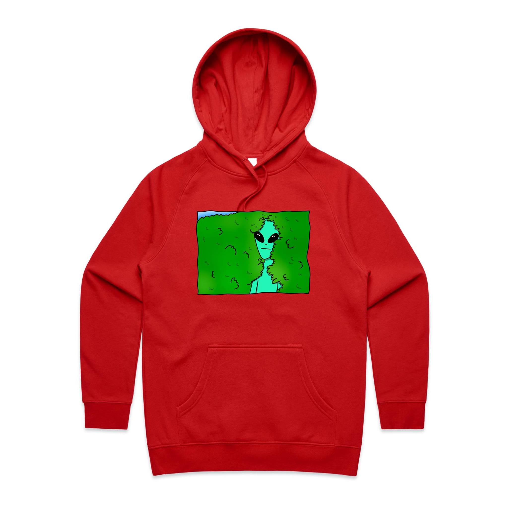 Alien Backing Into Hedge Meme - Womens Hoodie Red Womens 2XL Womens Hoodie Printed In Australia Sci Fi