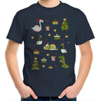 Cute Dinosaur Christmas - Kids Youth T-Shirt Navy Kids Christmas T-shirt Christmas Printed In Australia