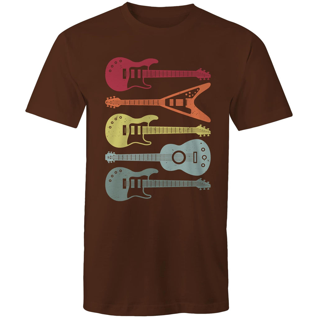 Retro Guitars - Mens T-Shirt Dark Chocolate Mens T-shirt Music Printed In Australia