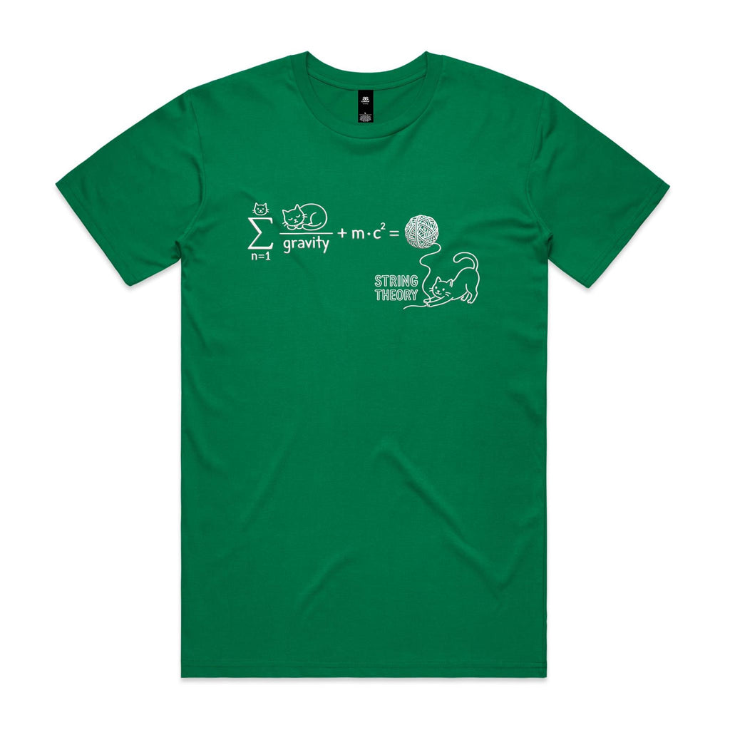 Cat String Theory Physics Men's AS Colour T-shirt Kelly Green Mens T-shirt animal Printed In Australia Science