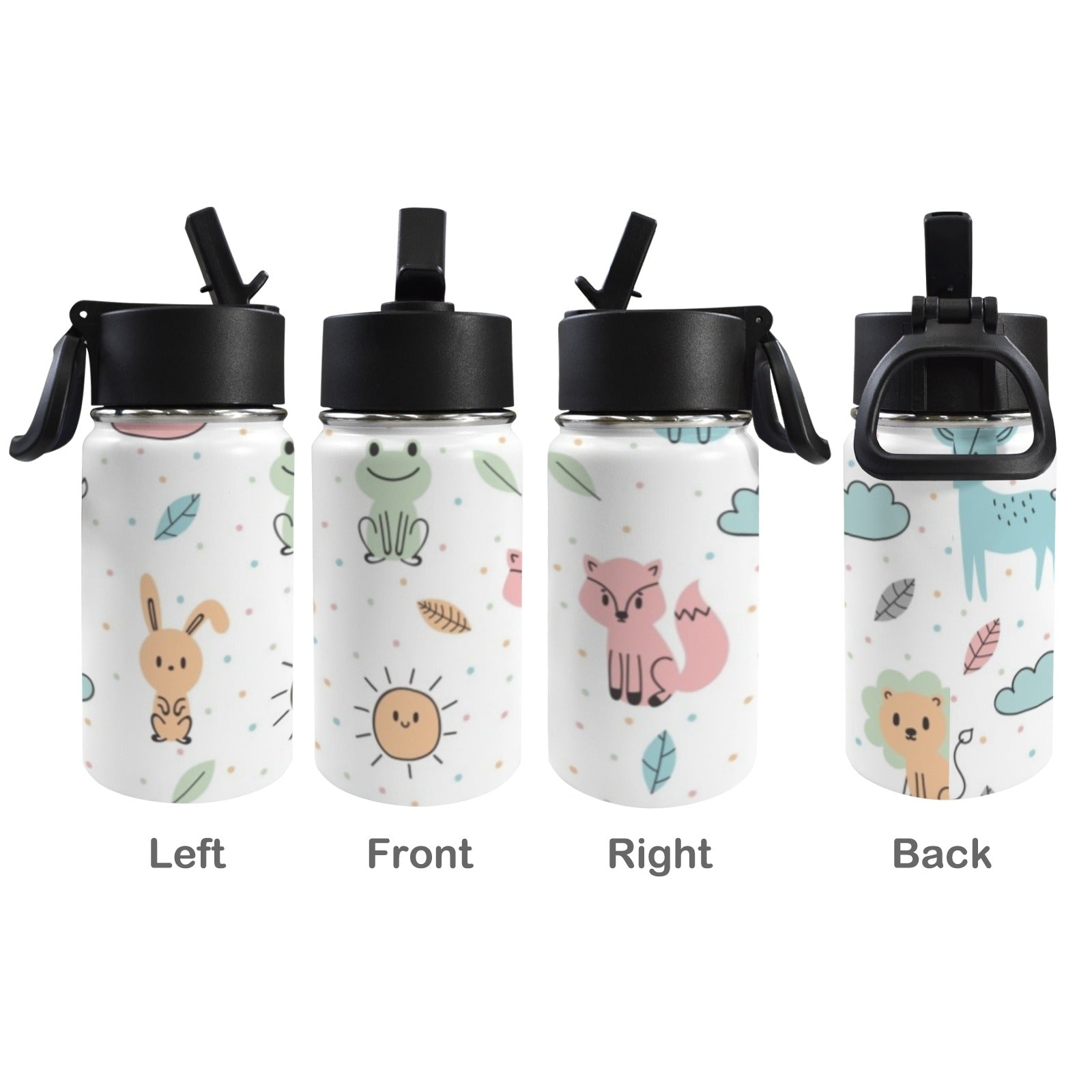 Cute Forest Creatures 12oz Kids Water Bottle with Straw Lid