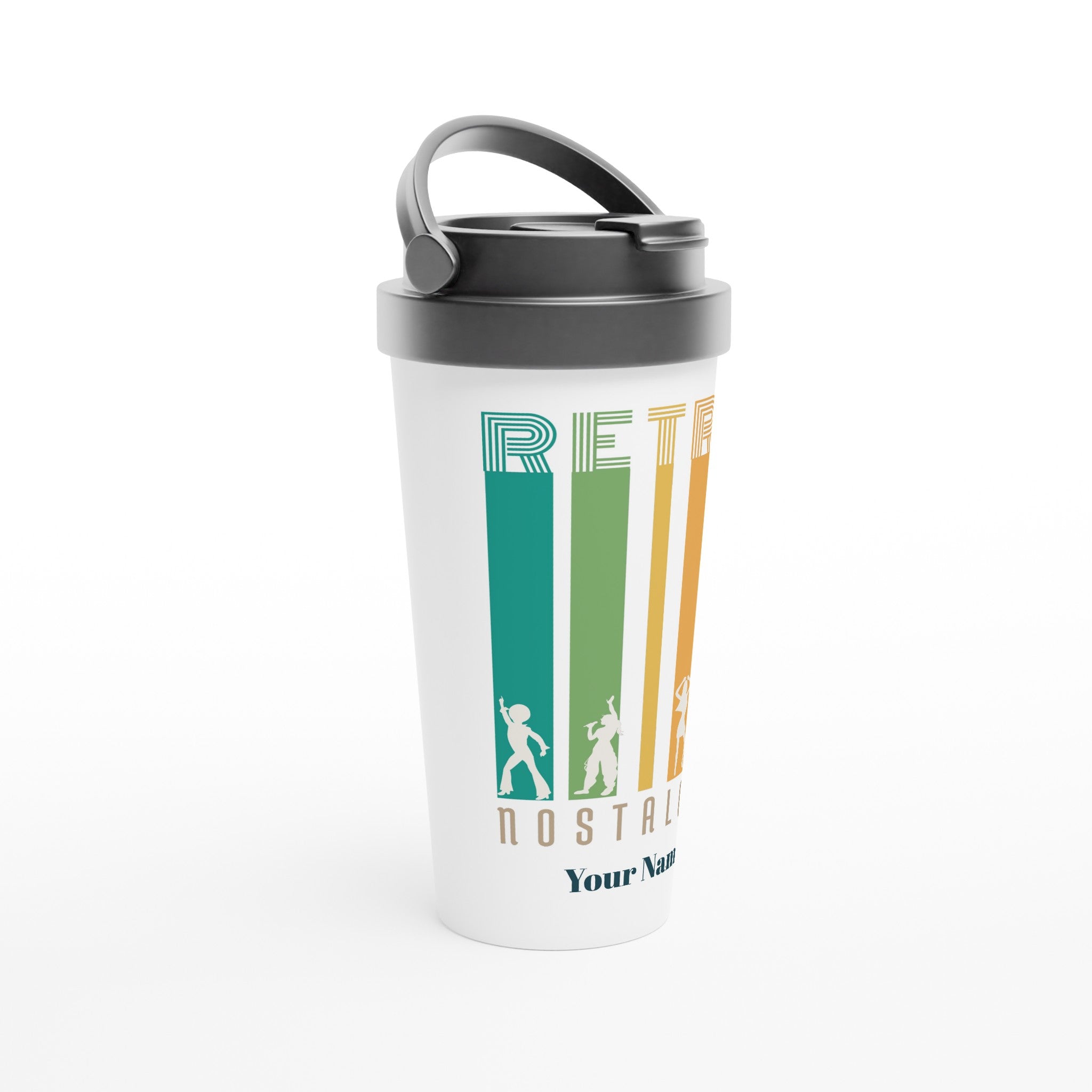 Personalised - Retro Nostalgia - White 15oz Stainless Steel Travel Mug Personalised Travel Mug Customise Globally Fulfilled Personalise Retro
