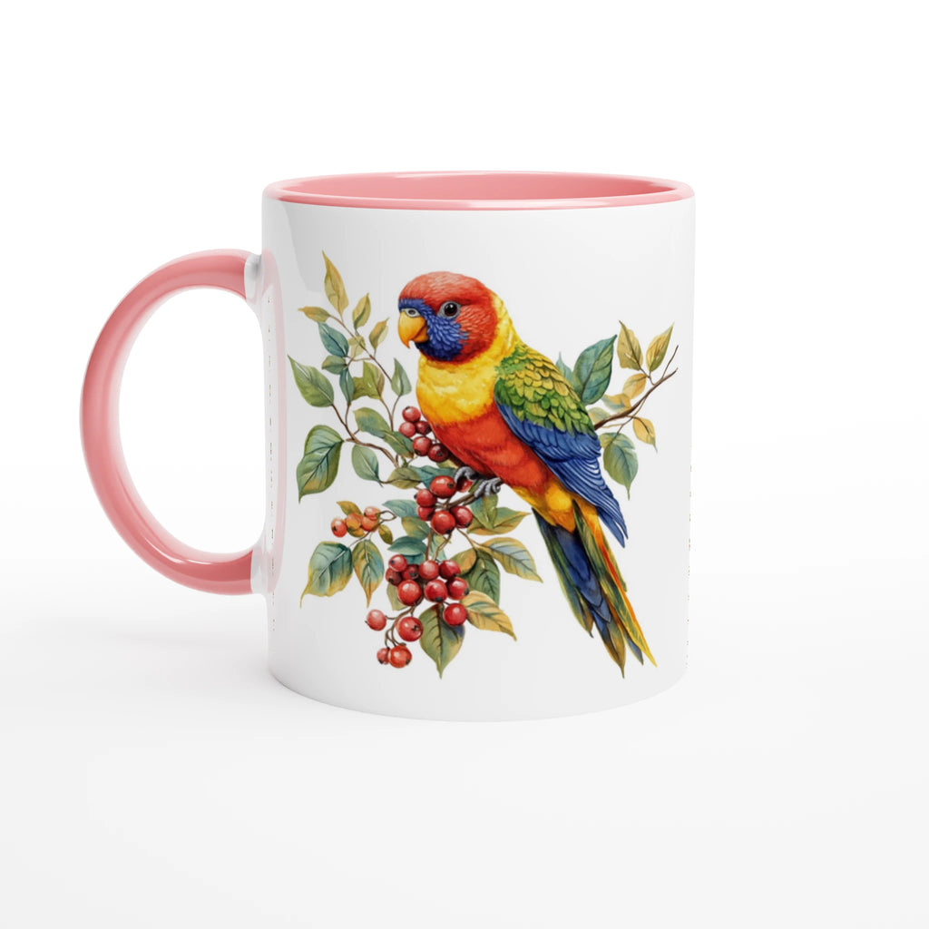 Lorikeet, Australian Birds - 11oz Ceramic Mug With Colour Inside Ceramic Pink Colour 11oz Mug animal Globally Fulfilled