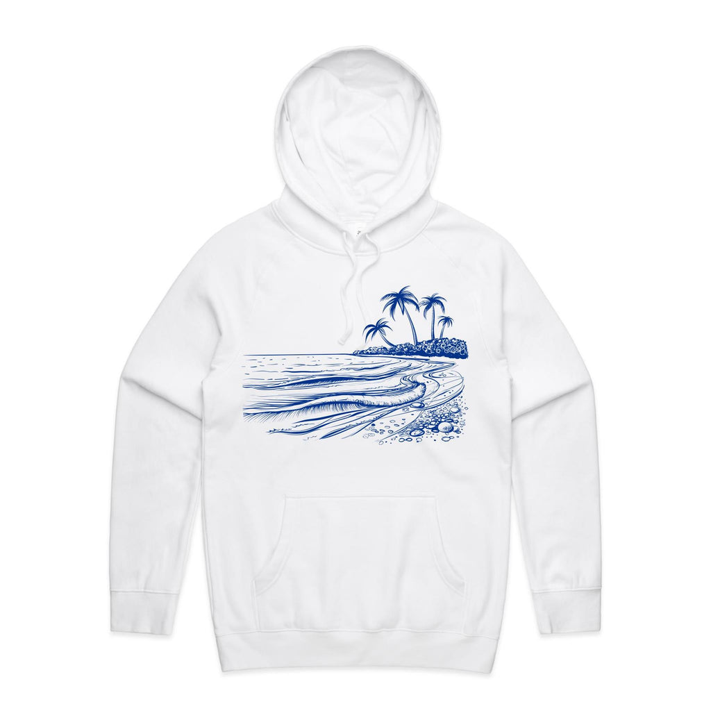 Surf Beach - Mens Hoodie White Mens Hoodie Printed In Australia Summer Surf