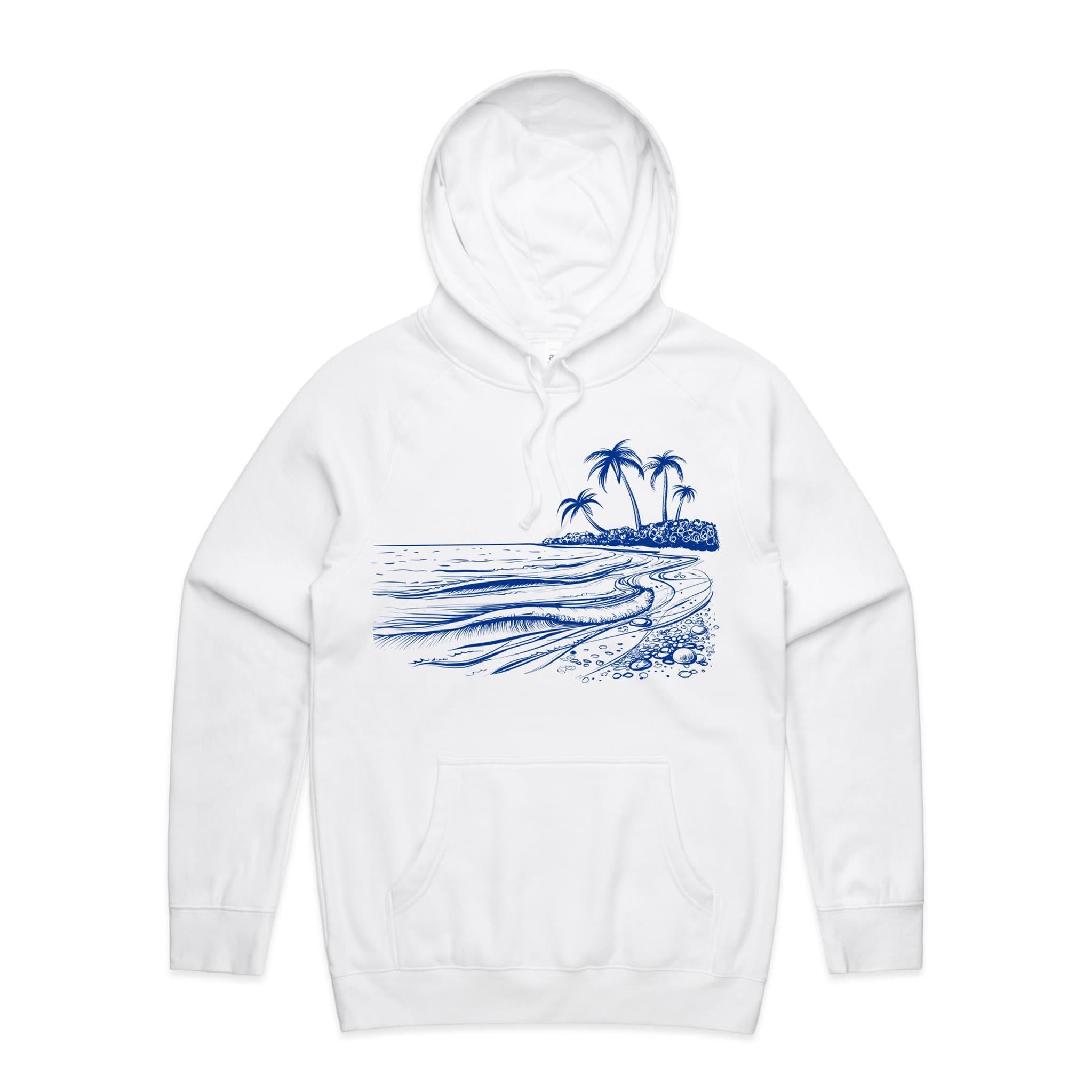 Surf Beach - Mens Hoodie White Mens Hoodie Printed In Australia Summer Surf