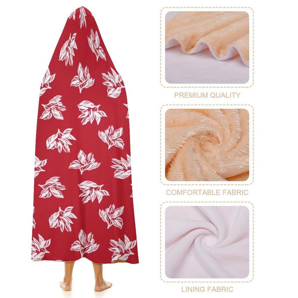 Retro Red Hawaiian Foliage Kids Hooded Blanket 100cm x 130cm Kids Hooded Blanket Plants Printed Offshore Surf