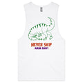 Never Skip Arm Day, T-Rex Men's AS Colour Drop Arm Tank Top White Drop Arm Tank Top Fitness Printed In Australia