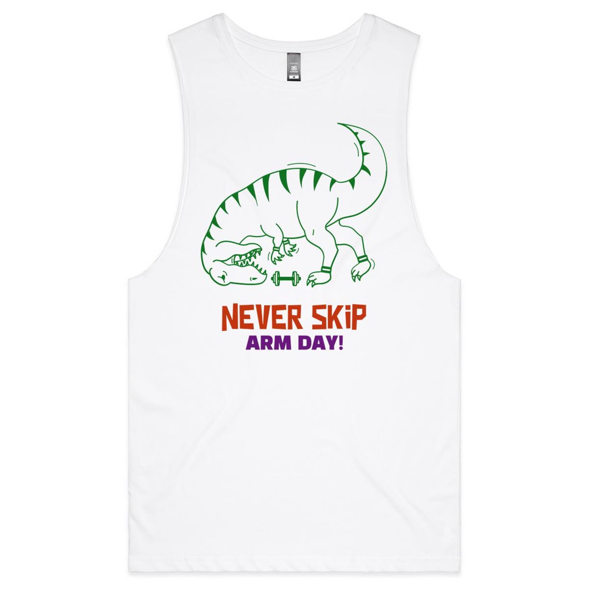 Never Skip Arm Day, T-Rex - Tank Top Tee White Drop Arm Tank Top Fitness Printed In Australia