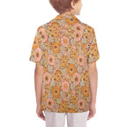 Orange Retro Floral Senior Kids Hawaiian Shirt