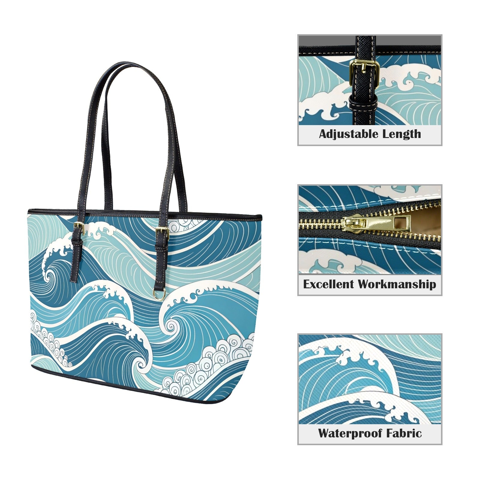 Ocean Waves - PU Leather Tote Bag - Large