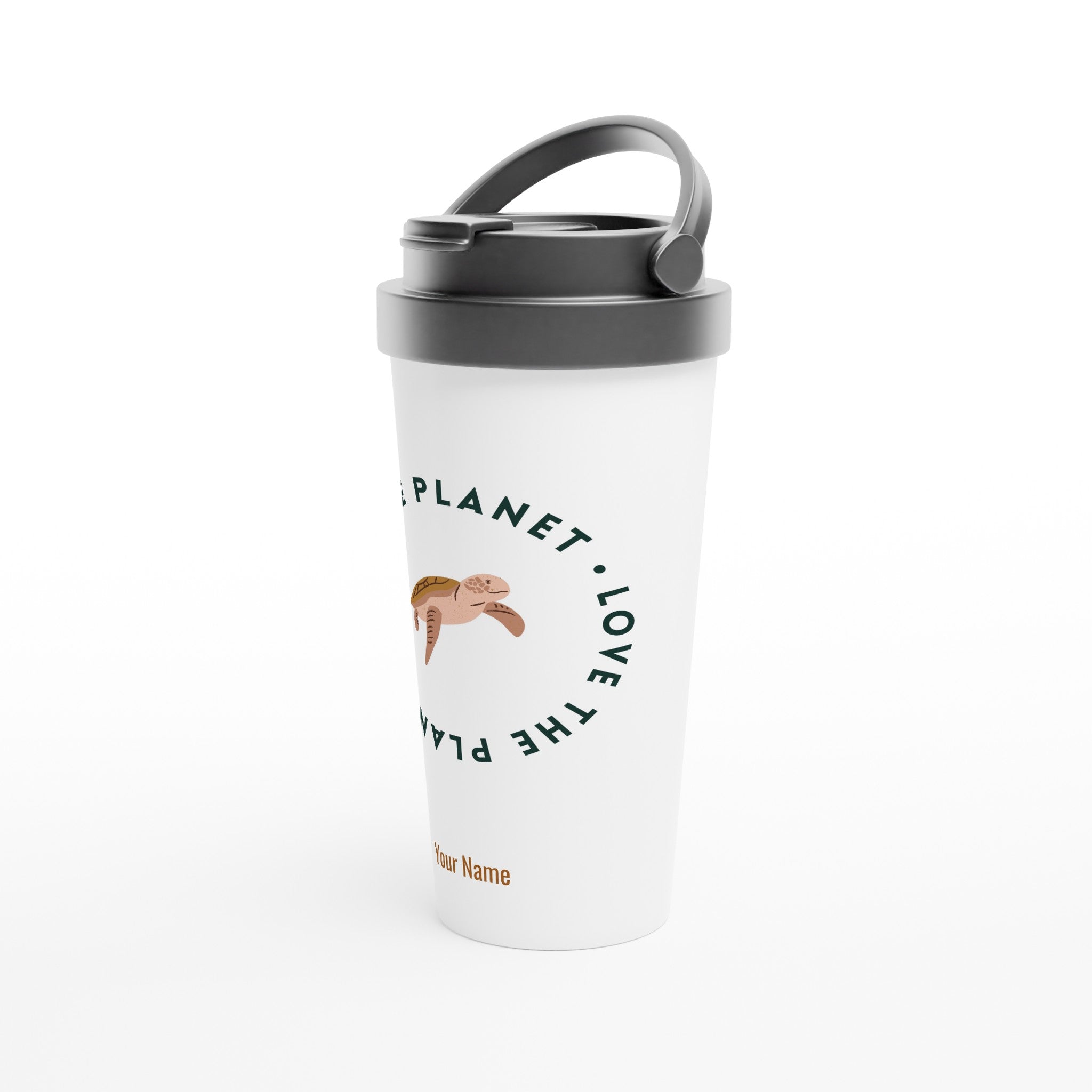 Personalised - Love The Planet - White 15oz Stainless Steel Travel Mug Personalised Travel Mug Globally Fulfilled