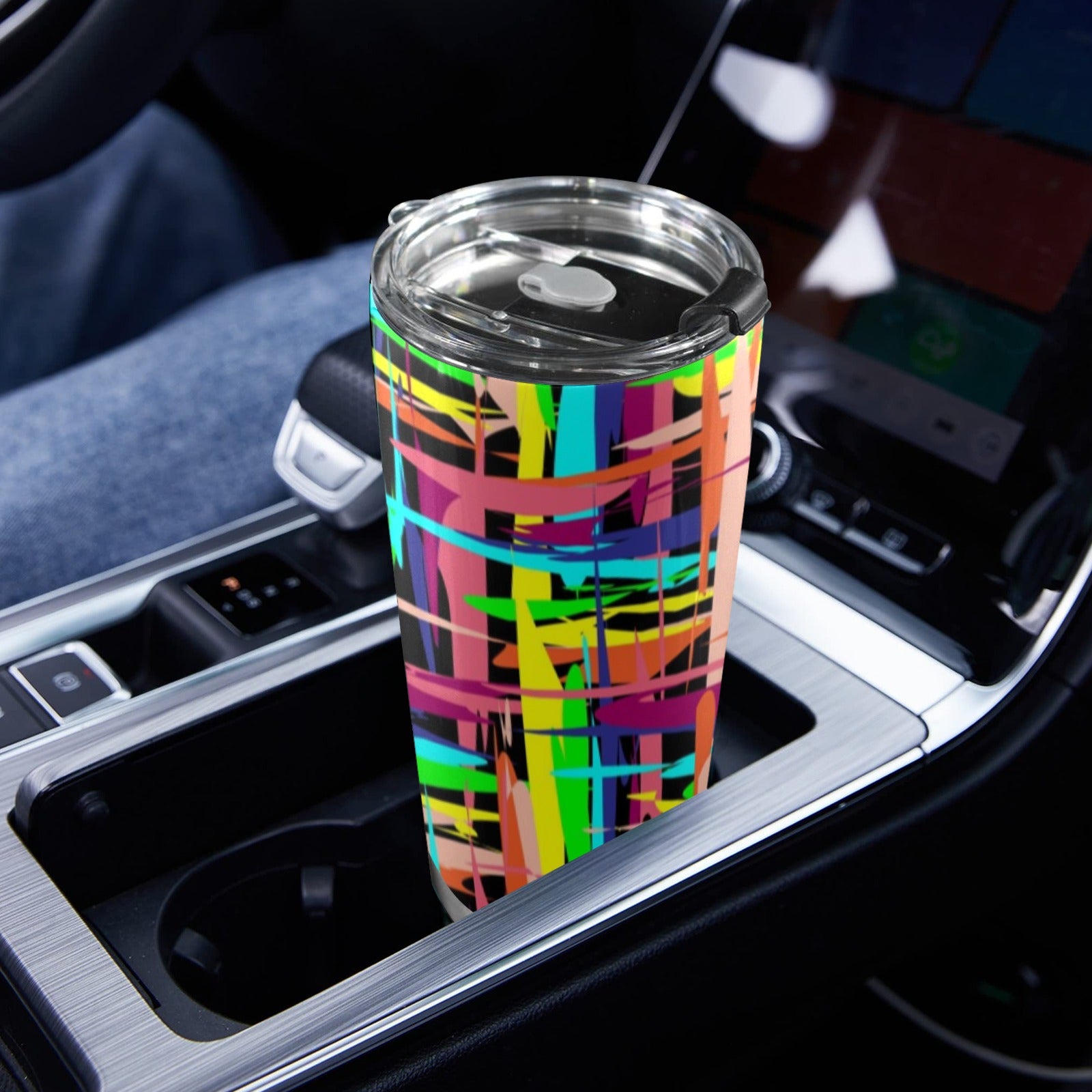 Crosshatch Geometric - 20oz Mobile Tumbler with Lid (Black Lock) 20oz Travel Mug Printed Offshore