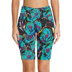 Flower It Blue Women's Bike Shorts With Side Pockets Women's Bike Shorts Plants Printed Offshore