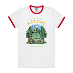 Be One With Nature, Skeleton - Staple Ringer Tee White Red Ringer T-Shirt Printed In Australia