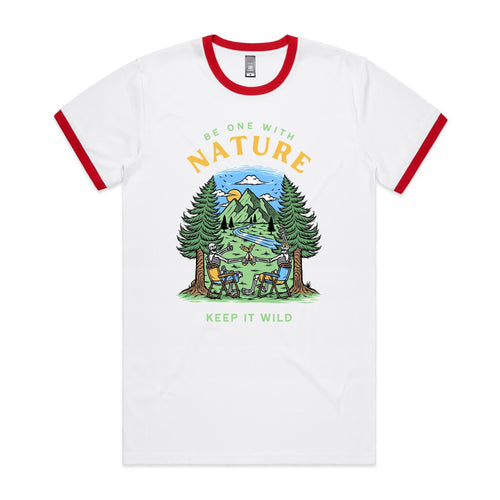 Be One With Nature, Skeleton - Staple Ringer Tee White Red Ringer T-Shirt Printed In Australia