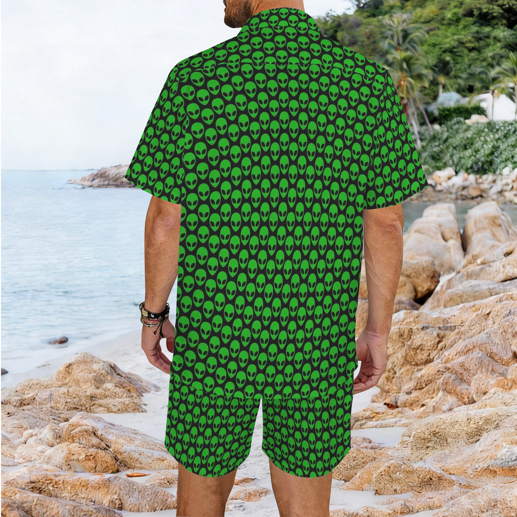 Aliens Men's Hawaiian Shirt & Shorts Set Men's Hawaiian Shirt & Shorts Set Printed Offshore Sci-Fi