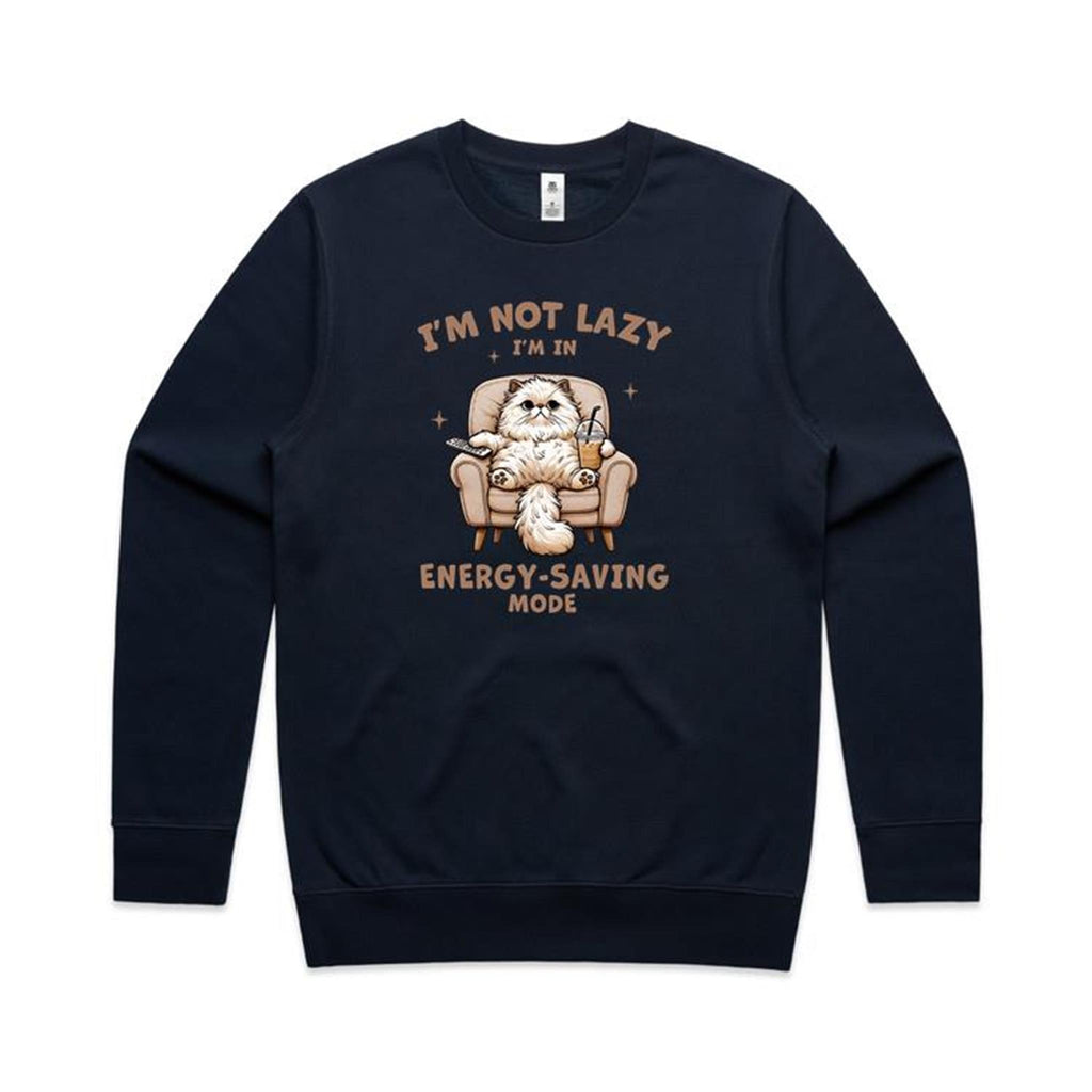 I'm Not Lazy, I'm In Energy Saving Mode, Cat - AS Colour Stencil Crew Sweatshirt Navy Sweatshirt animal Printed In Australia