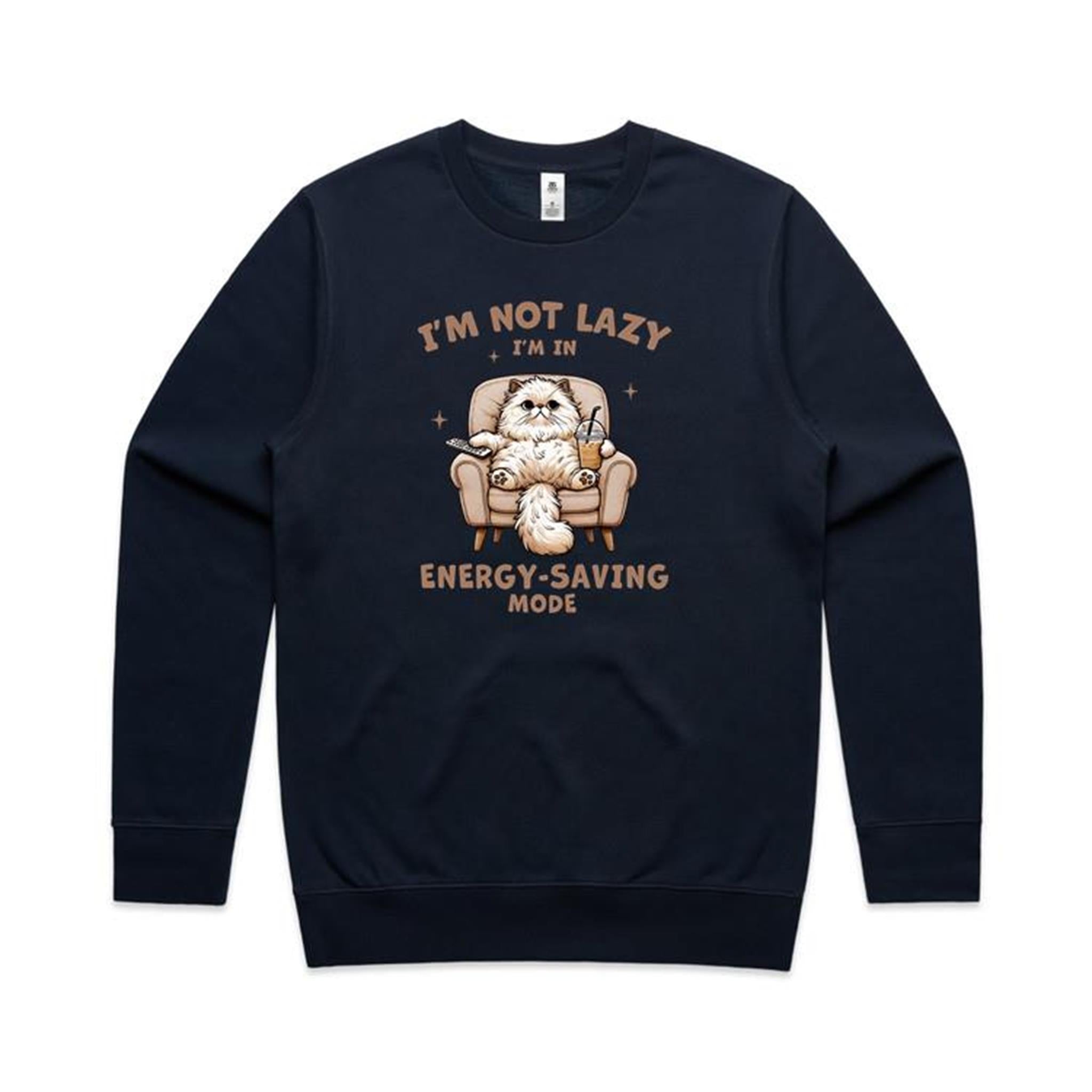I'm Not Lazy, I'm In Energy Saving Mode, Cat - AS Colour Stencil Crew Sweatshirt Navy Sweatshirt animal Printed In Australia