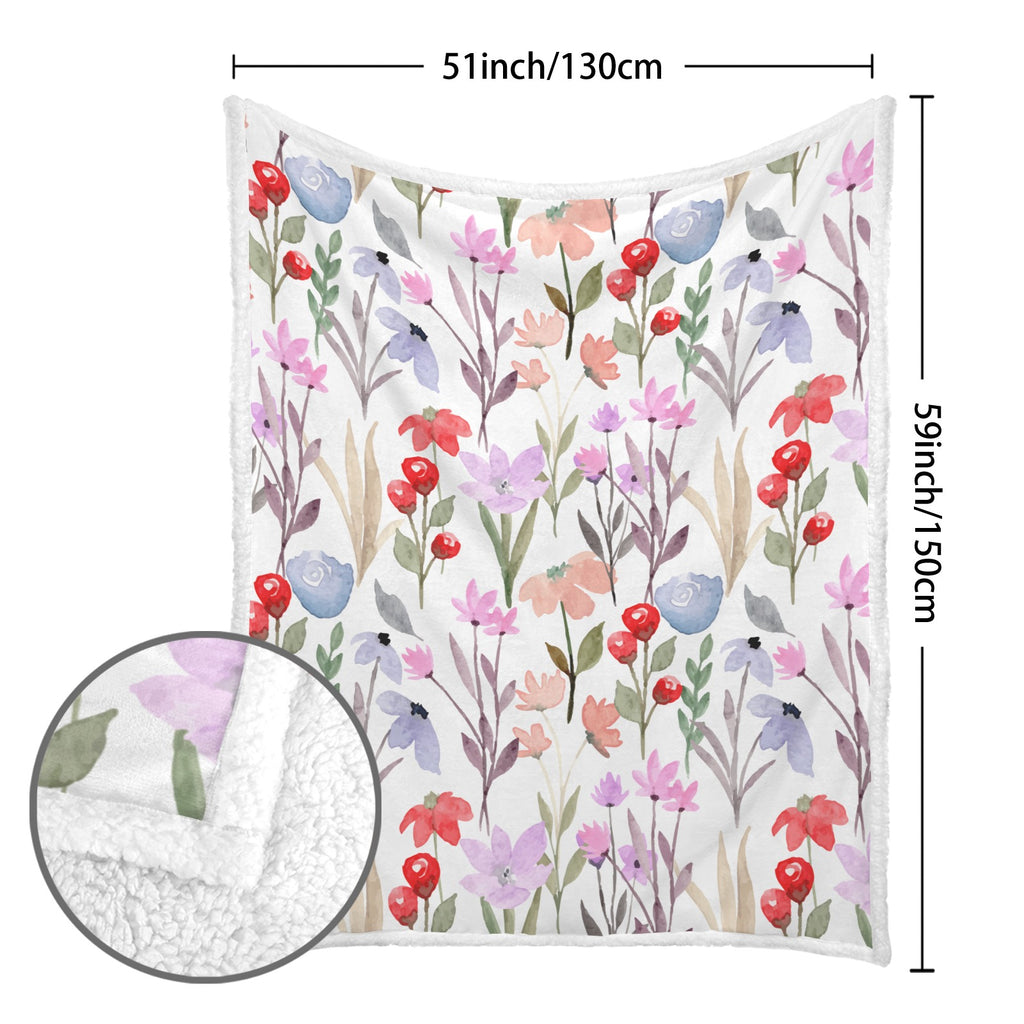 Floral Watercolour - Double-Layer Fleece Blanket 51"x59"