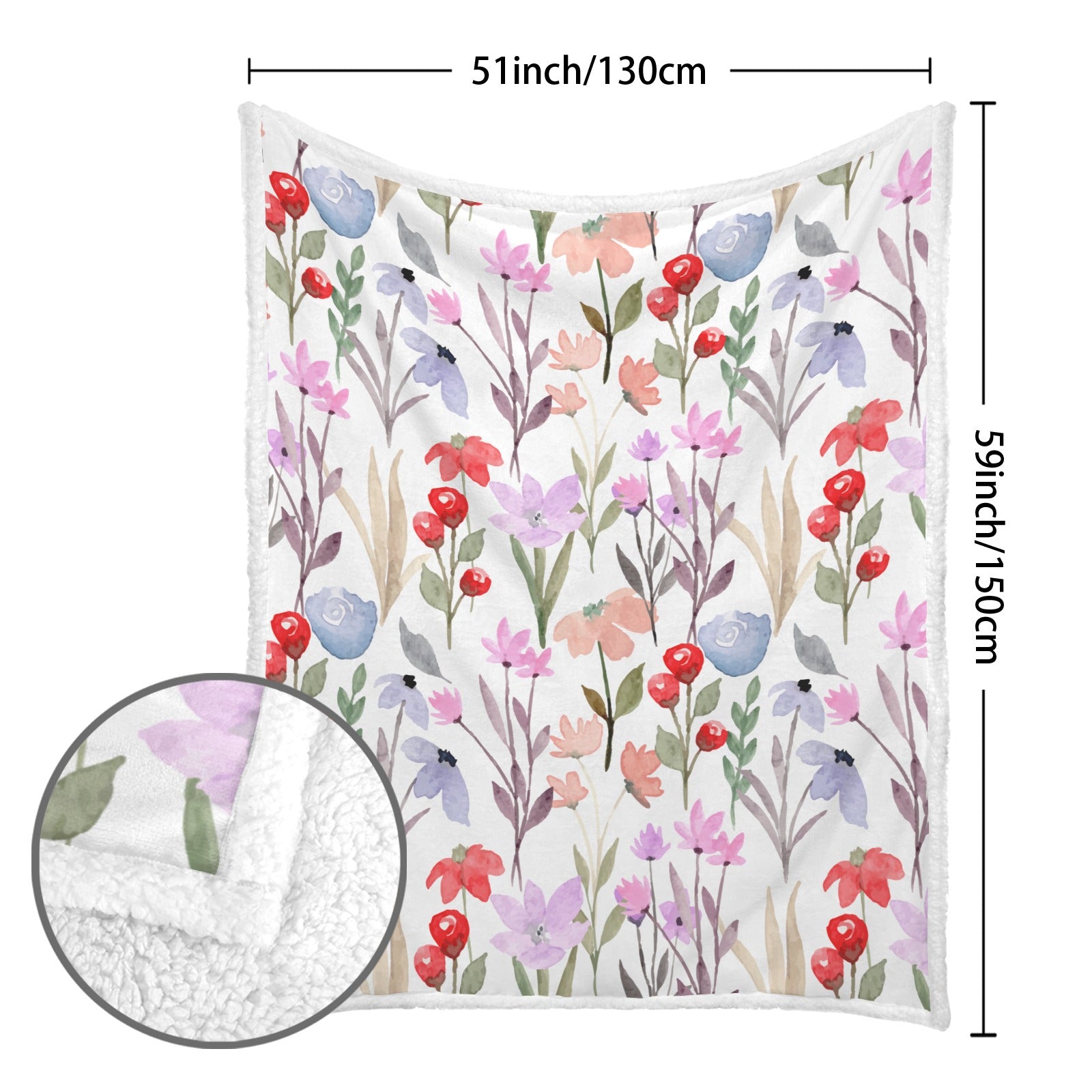 Floral Watercolour - Double-Layer Fleece Blanket 51"x59"