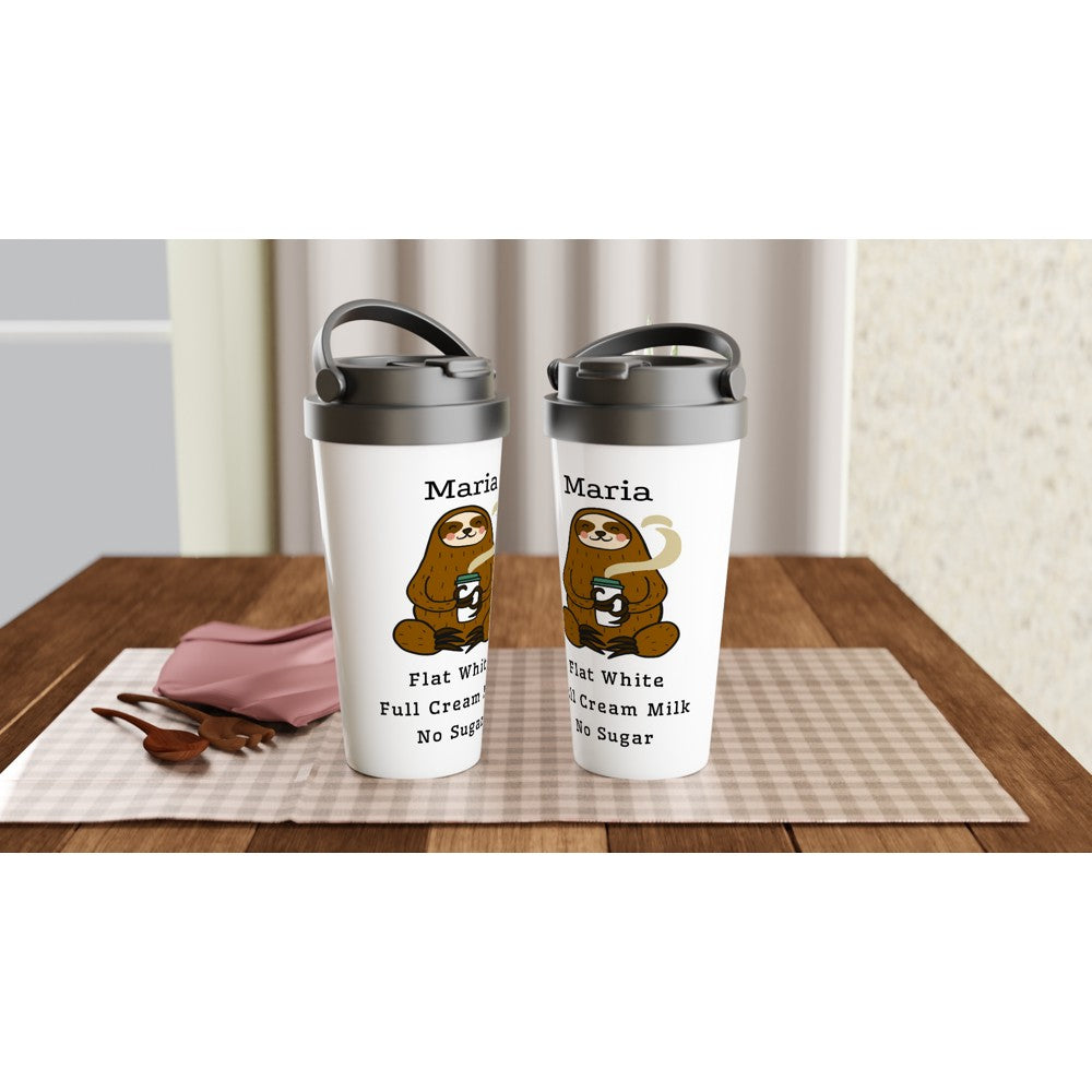 Personalised - Your Coffee Order - White 15oz Stainless Steel Travel Mug Personalised Travel Mug Coffee Customise Globally Fulfilled Personalise