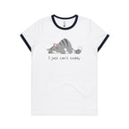 Cat, I Just Can't Today - Women's Ringer Tee White Navy Womens Ringer T-shirt animal Printed In Australia