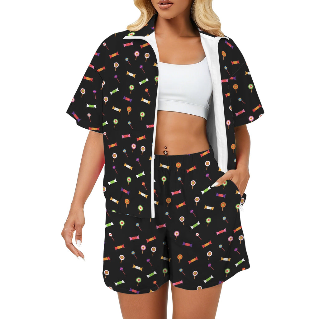 Candy Women's Windbreaker Short Set 2XL Women's Windbreaker Short Set Food Printed Offshore