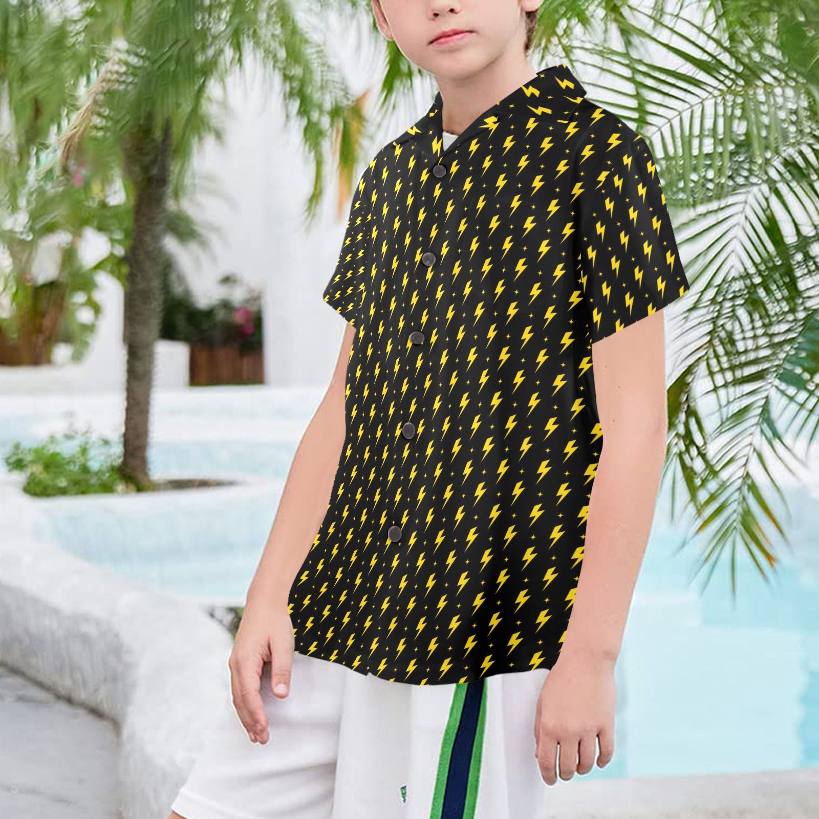 Yellow Lightning Senior Kids Hawaiian Shirt Senior Kids Hawaiian Shirt 8-15 comic Printed Offshore