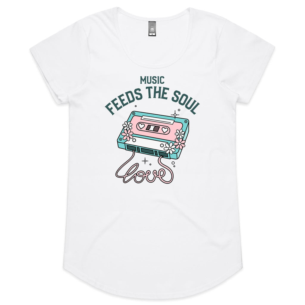 Music Feeds The Soul - Womens Scoop Neck T-Shirt White Womens Scoop Neck T-shirt Music Printed In Australia