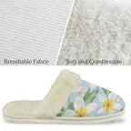 Delicate Frangipani Women's Fur Trim Thick-Sole Indoor Slippers Women's Fur Trimmed Slippers Plants Printed Offshore