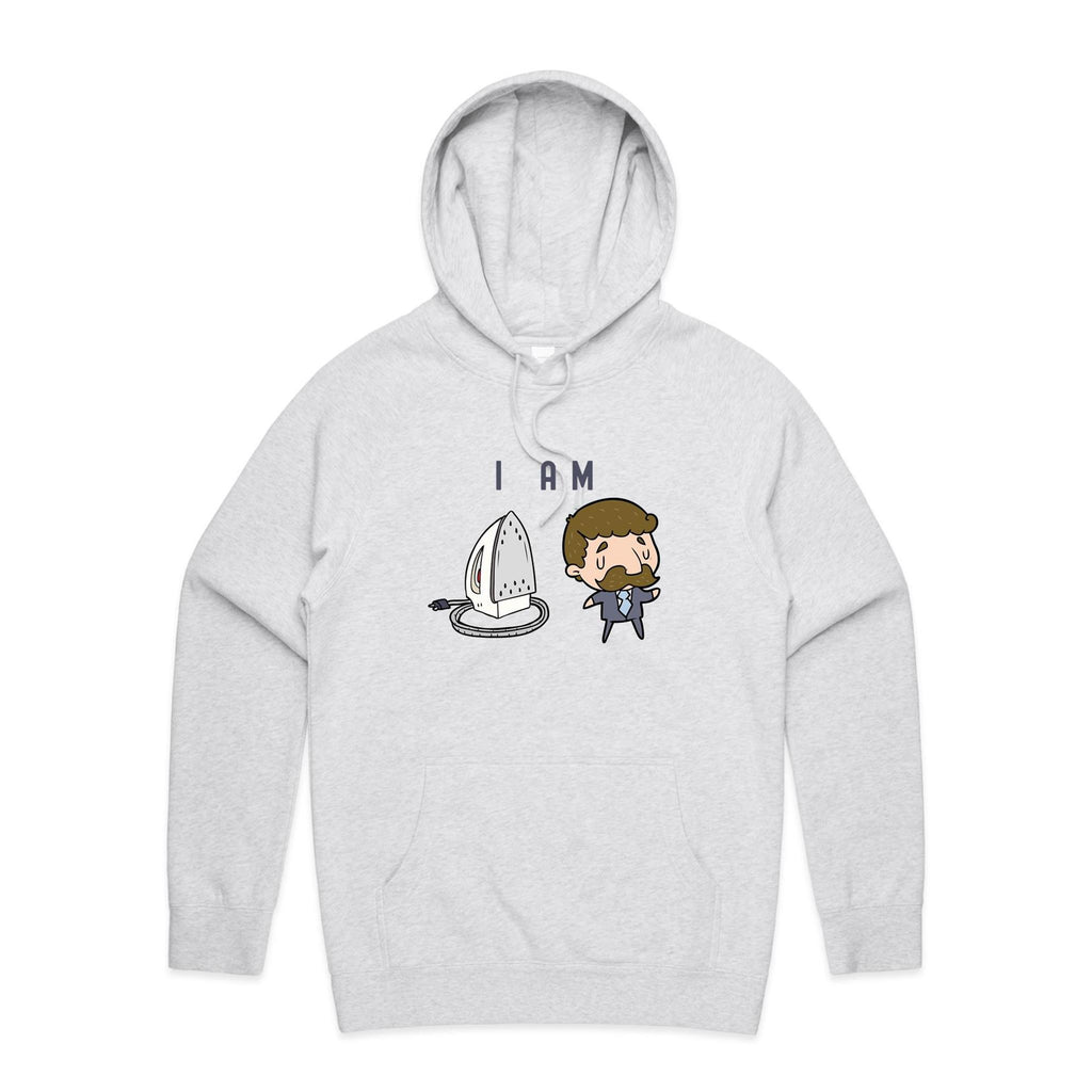 I Am Ironing Man - Mens Hoodie White Marle Mens Hoodie comic Printed In Australia