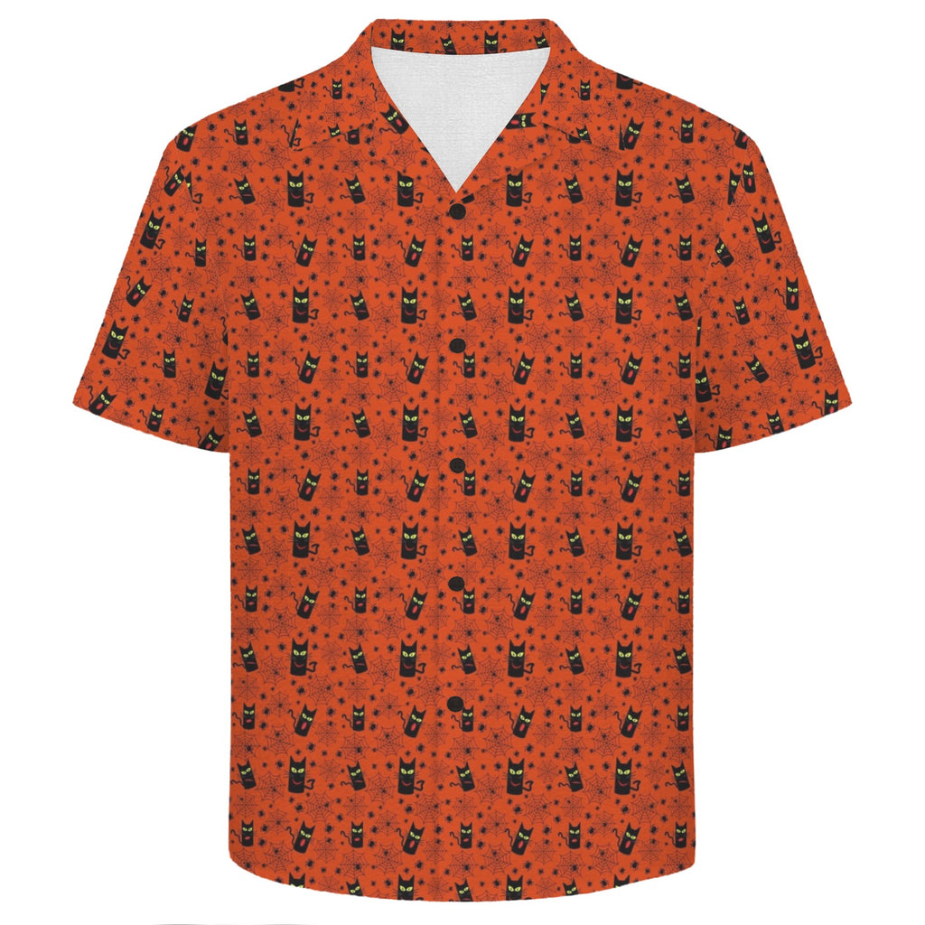 Halloween Black Cats Men's Crinkle Hawaiian Shirt