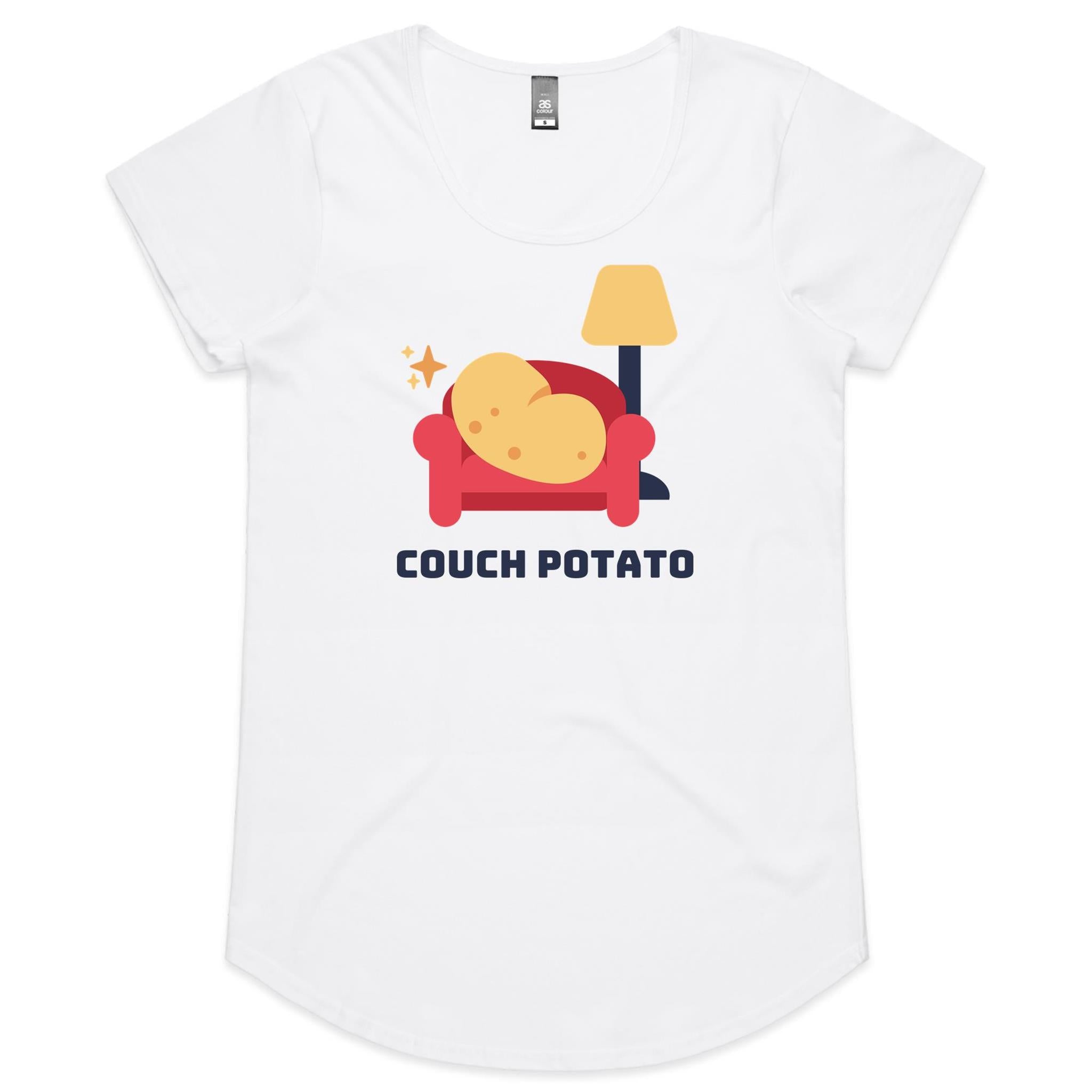 Couch Potato - Womens Scoop Neck T-Shirt White Womens Scoop Neck T-shirt Food Printed In Australia