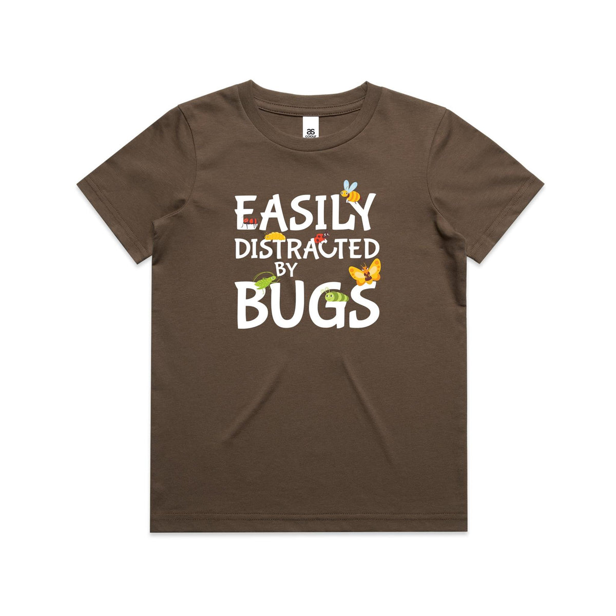 Easily Distracted By Bugs Kids AS Colour T-shirt Walnut Kids Youth T-shirt Printed In Australia